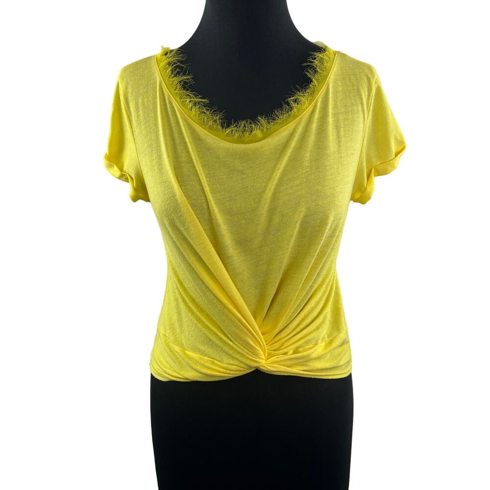 FREE PEOPLE Movement Run In The Sun Top Yellow Twist Front Cropped Size M